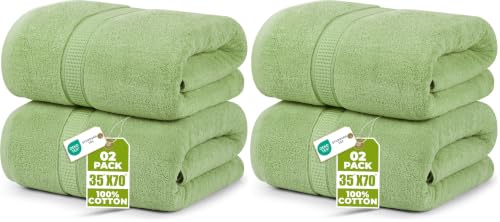 Image of Utopia Towels Luxurious Jumbo Bath Sheet 2 Piece, 600 GSM, 35 by 70 Inches, 100% Ring Spun Cotton, Highly Absorbent and Quick Dry Extra Large Bath Towel, Super Soft Towel, Sage Green (Pack of 2)