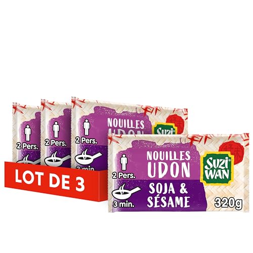 SUZI WAN Nouilles Précuites WOK Udon Soja Sésame (2x160g) - Lot de 3