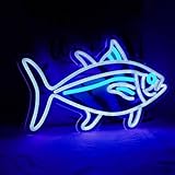 Tuna Neon Sign for Wall Decor, Blue Green Fish Neon Lights Signs Home Decor Kid Boy Girl Nursery Decoration Birthday,Led Light Up Sign Gifts for Room Wall Decor 17 * 11inch