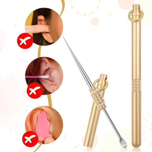 Image of Khedu FabMultifunctional Ear Spoon Toothpick Tool with Keychain| Folding Type Ear Wax Removal Tool|Double-use Copper Ear Keychain| Brass Ear Picks|Ear Digging|Old-Fashioned Pure Copper Combination Integrated Toothpicks for Picnic Camping Traveling (PACK OF 1)