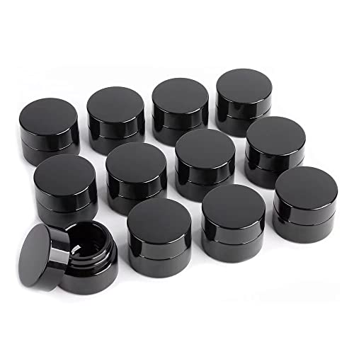 5g Thick Black UV Protection Small Glass Jars with Lids 5ml Concentrate Jars for Airtight Storage Wax Leaf Salve Cream Refillable Containers Jar (A capacity: 5ml 12PCS)