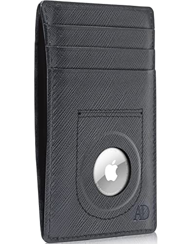 Image of Access Denied AirTag Holder Slim Wallet Genuine Leather RFID Blocking Gifts For Men, Checkered Black, Minimalist