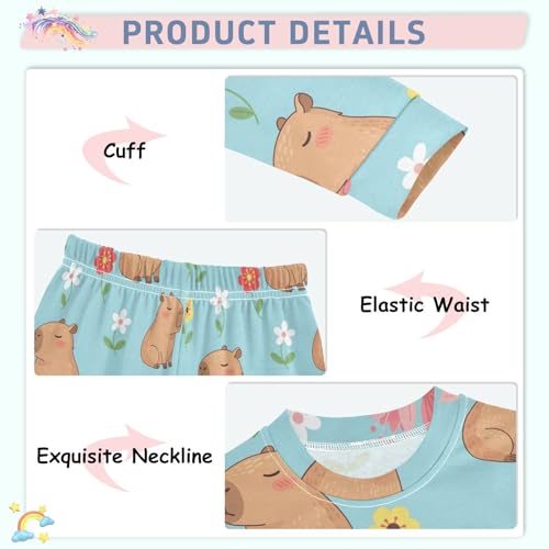Pajama Sets Long Sleeve Capybara with Flowers Cute Soft Comfy Sleepwear 2 Piece PJS 3-8T4