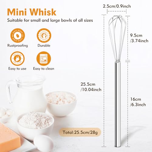 Mini Whisk, Stainless Steel Small Hand Whisk & Egg Beater for Blending, Beating, Stirring, Cooking and Baking - Image 3