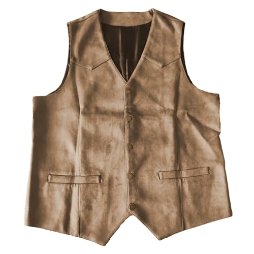 Mashaouyo Chaleco de traje para hombre con tela de metal y gamuza. Chaqueta de lana, marrón, XL