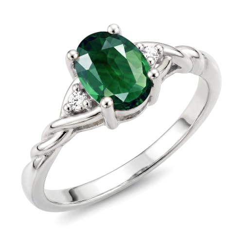 Image of Rylos Sterling Silver Classic Birthstone Ring - 7X5MM Oval Gemstone & Diamonds - Women's Jewelry, Sizes 5-10