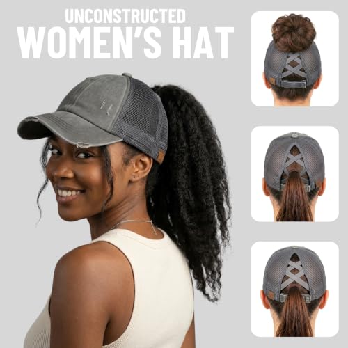 Image of Funky Junque Womens Baseball Cap Dad Hat Ponytail Messy Bun Trucker Ponycap