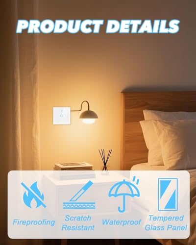 Wifi Smart Light Switch, 1 Gang 1 Way Touch Light Switch Single Gang White Lights Switches Voice/App Control Lights Switches Tempered Glass Panel with Led Indicator for Home Living Room Bedroom - Image 3