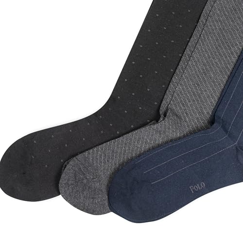 Polo Ralph Lauren Men's Pattern Dress OTC Socks-3 Pair Pack-Soft Lightweight Cotton, Navy Assorted, 6-12.53