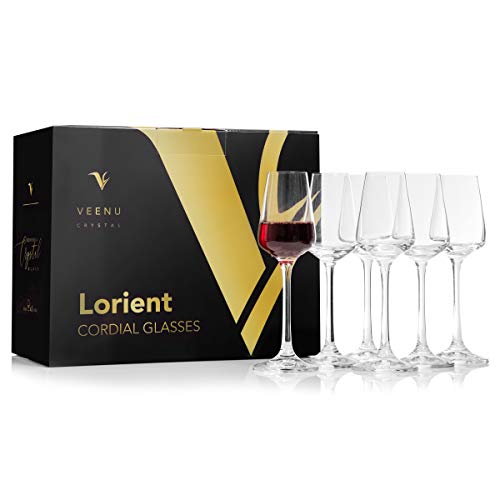 Lorient Wine Glasses Set Of 6 | Unique Cordial Stemmed Red & White Port Wine Glass Set | 100% Lead-Free Crystal Glass (2.19 Oz)