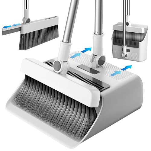 JUPPLIES Escoba y Recogedor Plegable 3 en 1 con Cepillo Extraíble y Limpiacristales Oculto - Mango Telescópico de 126 cm y Rotación de 180º - Limpieza del Hogar Oficina