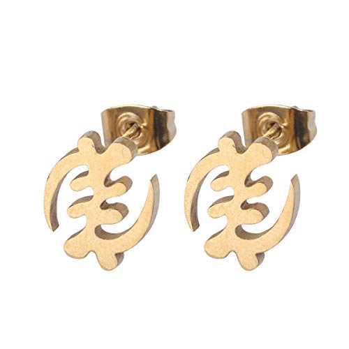 Stainless Steel Adinkra Gye Nyame Symbols of West Africa Design Earrings (Gold Color)