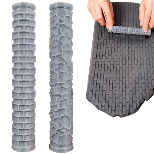 2 Pieces Polymer Clay Texture Rollers - Brick & Cracked Patterns for DIY Crafts, Pottery, and Earring Making