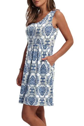 Image of WIHOLL Women's Summer Dress 2026 A-Line Sleeveless Casual Sundress with Pockets Floral /Solid