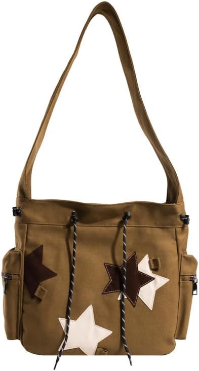 Y2K Star Messenger Bag Vintage Canvas Drawstring Purse Aesthetic School Crossbody Bag Acubi Emo Preppy Accessories