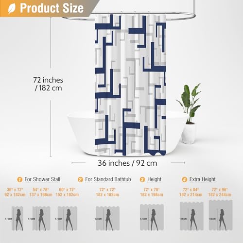 BTTN 36x72 Stall Geometric Fabric Waterproof Shower Curtain Set, Navy Blue by BTTN - Used condition - Image 6