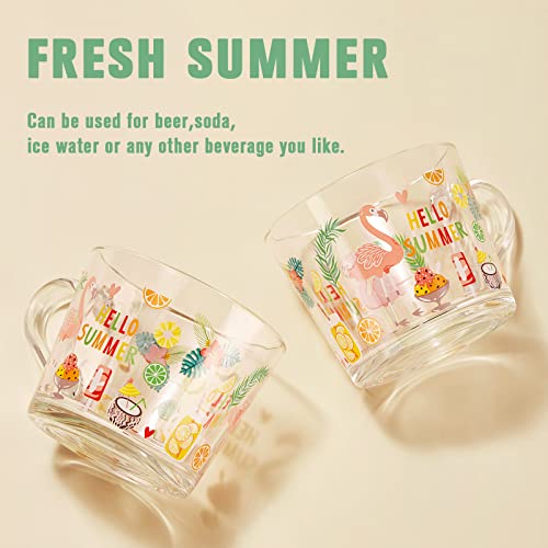 Coffee Mugs Set Of 2,15 Ounce Large Clear Printed Glass Cups With Handle,Perfect For Breakfast Tea,Milk,Beverage,Oats,Yoghurt-Fresh Summer Style(Tropical Flamingo) #TOP2