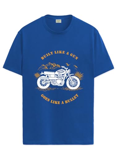 Image of ADRO Men's Royal Bike Design Printed 100% Cotton T-Shirt - Regular Fit, Printed T-Shirts for Men