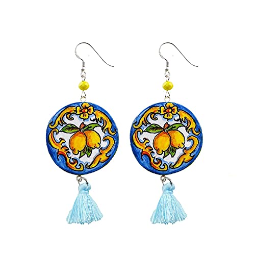 Orecchini in ceramica dipinti a mano – CERAMICA DI VIETRI LIMONI - Orecchini pendenti da donna, Gioielli in ceramica dipinta, Gancio in...
