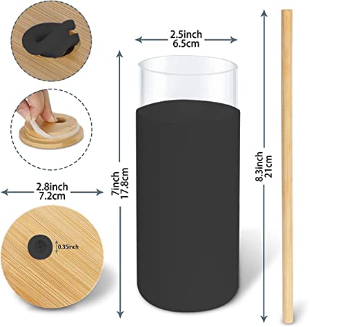 Image of Glass Coffe Mug with Lid and Straw, Reusable Sipper Bottle with Leather Sleeve Glasss Coffee Mug with Silicone Straw and Leakproof Lid Tumbler for Coffee (Glass Sipper with LID Straw 400ML)