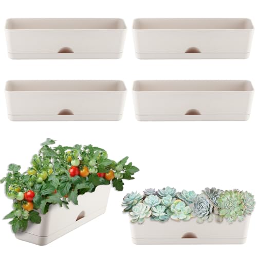 6 Pack Rectangular Window Sill Planters with Drainage