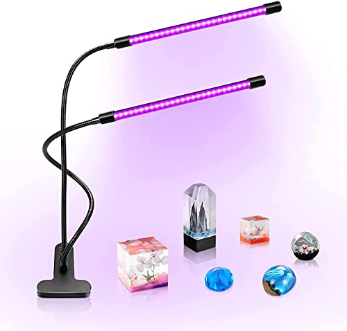 inShareplus LED UV Lamp Dual Head, 20W Light with Clip, Glow in The Dark, 395nm-405nm Black Light for Party, Stage, Paint, Collection, Cure 3D Printer Resin