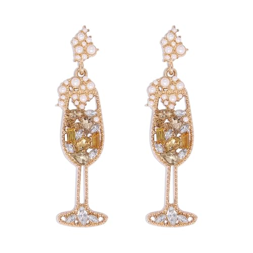 Champagne Earrings for Women Cocktail Earrings for Women Wine Earrings for Women Handmade Beaded Crystal Rhinestone Pearl Drink Earrings Champagne Glass Earrings Champagne Jewelry Gifts for Women