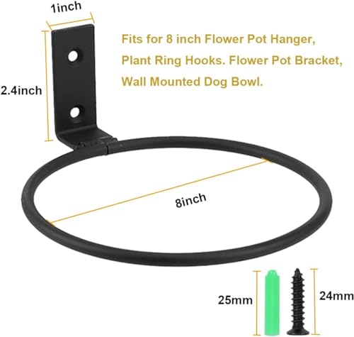 TORO Plant Holder Ring 8 Inch Wall Mounted, Flower Pot Hangers Metal Plant Stand Hanging Bracket Basket Hooks (Pack 06) (Black)