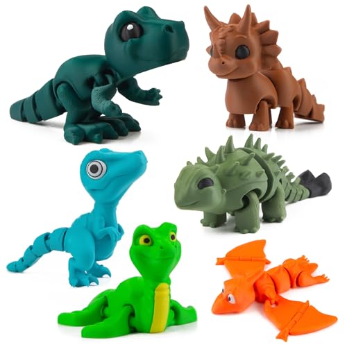 Image of cobinaan 6PCS 3D Printed Dinosaur Toys, 3D Printed Animals Flexible Articulated Dinosaur Fidget Toys for Party Favors Home Office Desk Decor Birthday Gift Classroom Prize for Kids Boys Girls