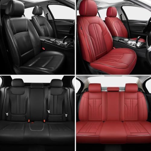 Image of Red Car Seat Covers,Leather Car Seat Cover, Waterproof Seat Covers Full Set