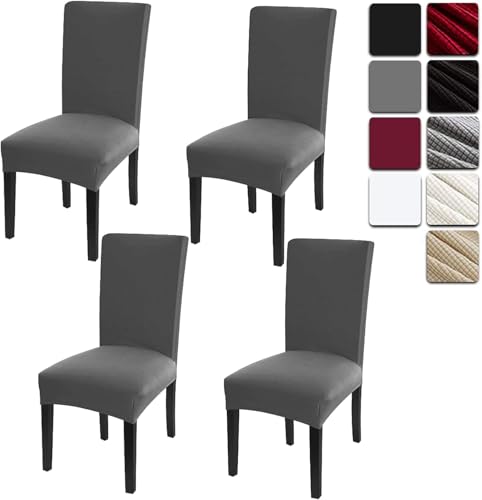 Dioxide Fundas Sillas de Comedor Pack 4, Elásticas Funda Sillas, Funda Asiento Sill Extraíbles y Lavables para Banquetes, Chair Cover Suaves y Cómodas (Gris,4)