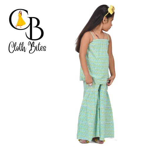 Image of Printed Cotton Sharara Set for Kids, Traditional Dresses Set for Baby, Ethnic Outfits for Girls, Sleeveless Kurti Set