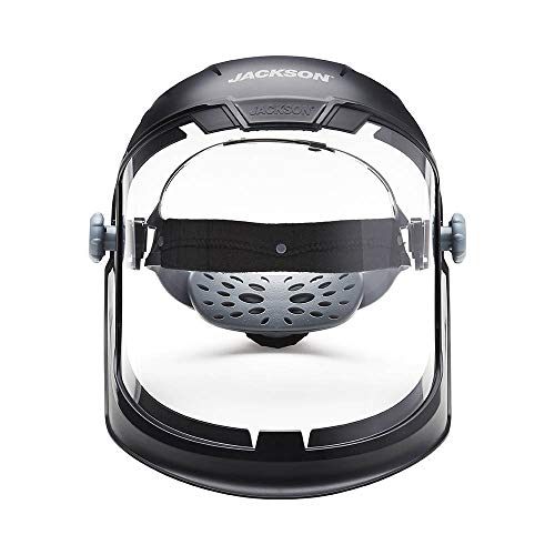 Jackson Safety Lightweight MAXVIEW Premium Face Shield with Ratcheting Headgear, Clear Tint, Uncoated, Black, 14200 (Remove Protective Film Before Use)
