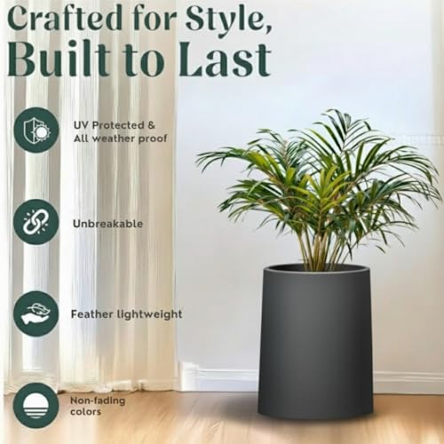 Image of Tubeau Marble Finish Flower Pot | White, Beige & Grey | Tall Lightweight Fiber Planter for Home & Garden Decor (Grey Marble, 12 Inch)