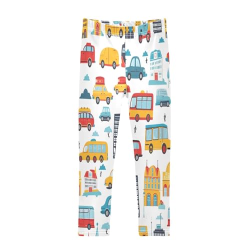 Toddler Girls Leggings Printed Yoga Pants Leggings Red Bus Blue Car for Kids