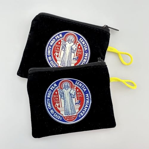 Catholic Flannel Black Rosary Pouch Saint Benedict Bag Coin Purse Catholic Keepsake2