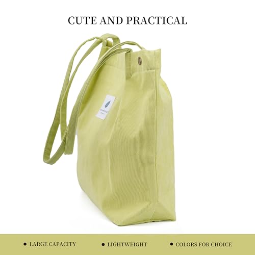 Image of Corduroy Tote Bag Cute Tote Bags for Women Shoulder Bag with Inner Pocket for Work Beach Travel and Shopping Grocery