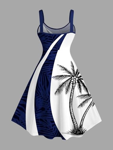 Image of ROSE GAL Matchable Couple Hawaiian Coconut Tree Print Shirt or Plus Size Knee Length Fit and Flare Tank Dress