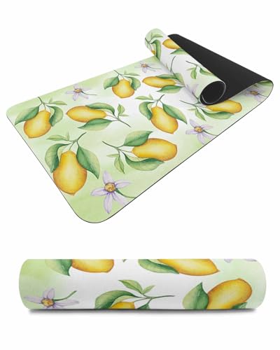 Debedcor Heat Proof Table Pads Waterproof Decorative, Summer Lemon Non-Slip Table Countertop Protector, Farmhouse Light Purple Floral Green Insulation Mat for Dining Room, 48 x 12 Inches