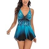 [Caqnni] フィットネス水着 レディース 体型カバー ラッシュガード 長袖 レギンス フィットネス 5点セット サーフィン 水泳 スポーツ 水着 レディース ワンピース ビキニ 体型カバー タンキニ ショートパンツ タンクトップ 花柄 大きいサイズ ママ水着 2点セット おしゃれ セクシー 海水浴 フィットネス 着痩せ 大人 女性用 上下セット 可愛い 水陸両用 ビーチ 水泳（XL/青）