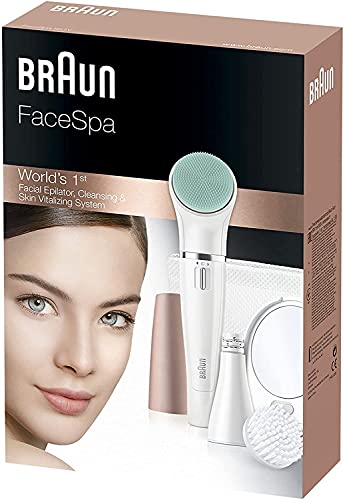 Braun FaceSpa Gesichtsepilierer Damen, Gesichtsreinigungsbürste, Massagepad, Spiegel und Tasche, Haarentfernung und Reinigung, Geschenk für Frauen, 851v, weiß/bronze - Image 7