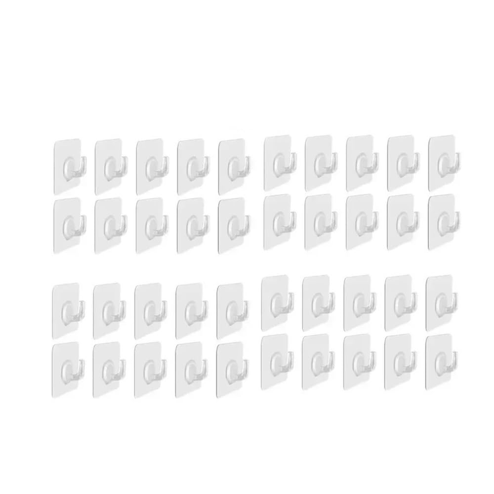 Gentryroo A-40Pcs Clear Square Adhesive Ring Hook Punch Free Traceless Plastic Hook