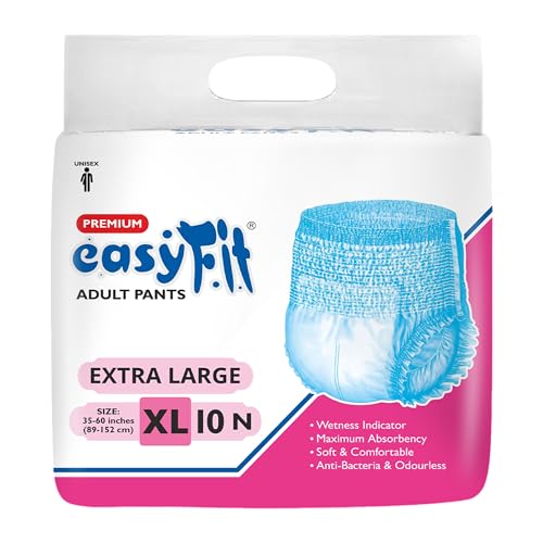 Image of Easyfit Adult Diaper Pants | 10 Count (Extra Large) | Waist 35-60 inch (88-152 cm) | Unisex | Leak Proof | Wetness Indicator | Overnight Protection | Elastic Waist | Anti-Bacterial Absorbent Core