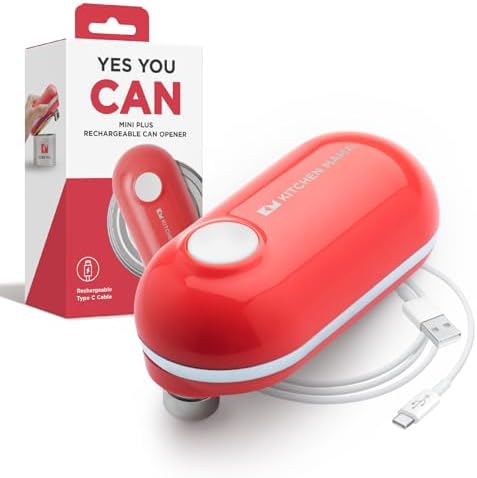 Kitchen Mama Mini Plus Rechargeable Electric Can Opener: Compact Design, USB-C Charging, Hands-Free, Auto Shut-Off, Smooth Edge Cutting - Perfect for Seniors, Home, and Travel (Red)