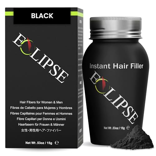 ECLIPSE Hair Fibers Black for Thinning Hair for Women & Men to Conceal Hair Loss in 15 Seconds - 100% Undetectable Hair Building Fibers, 15g