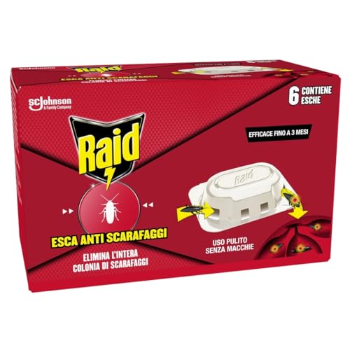 Raid Esca Scarafaggi Insetticida Inodore, Efficace fino a 3 Mesi, Area di Utilizzo Interno / Esterno - Formato Scorta da 6 Pezzi (72 Esche)
