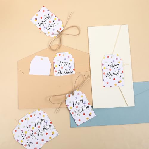100Stk Geschenkanhänger Geburtstag,Happy Birthday Kraftpapier Tags,Grußkarten mit Geburtstagsanhängern,Happy Birthday-Aufkleber mit 20m Schnur,Geburtstagsanhänger,für Geburtstagsgeschenke Einladungen