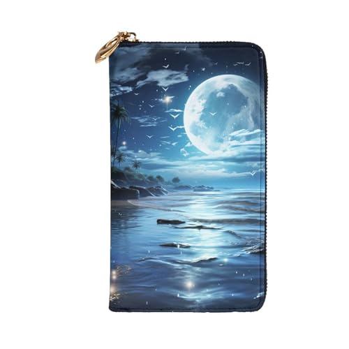 Women's Wallet Clutch Large Capacity Long Wallet Moon Over Ocean Leather Ladies Card Phone Holder Travel Purse2
