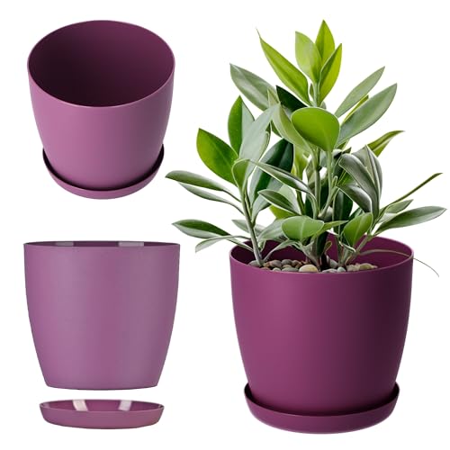 KADAX Blumentopf mit Untersetzer Ø 30cm, Pflaume, dekorativer Übertopf für Wohnzimmer, Bad, Balkon & mehr – bringt Farbe und Frische in den Raum