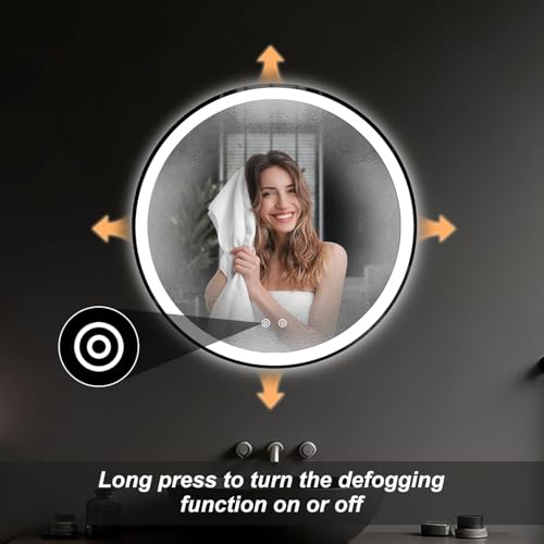 Image of Simple Deluxe Round LED Bathroom Mirror with Lights, Smart Anti-Fog LED Bathroom Mirror with Circular Dual Lights and 3-Color Temperature Memory dimming (24inch)